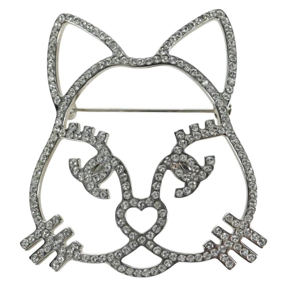 Chanel Cat Brooch Metal Silver CC
